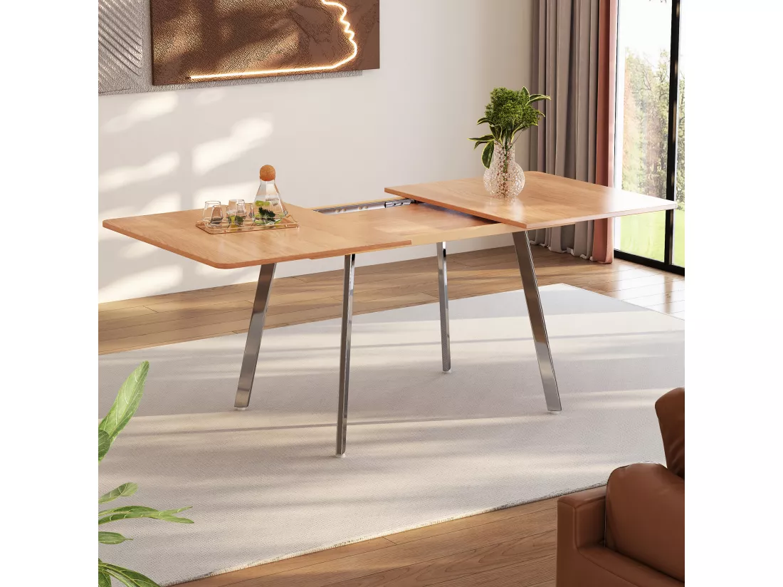 Table à manger extensible en MDF - 140/180 x 80 cm - adaptée pour 4 à 6 personnes - Naturel