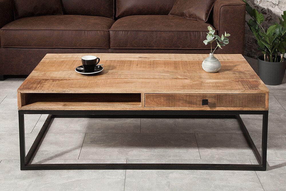 riess-ambiente Couchtisch IRON CRAFT- Massivholz 100cm Mangoholz mit Schublade schwarzes Metallgestell Wohnzimmer