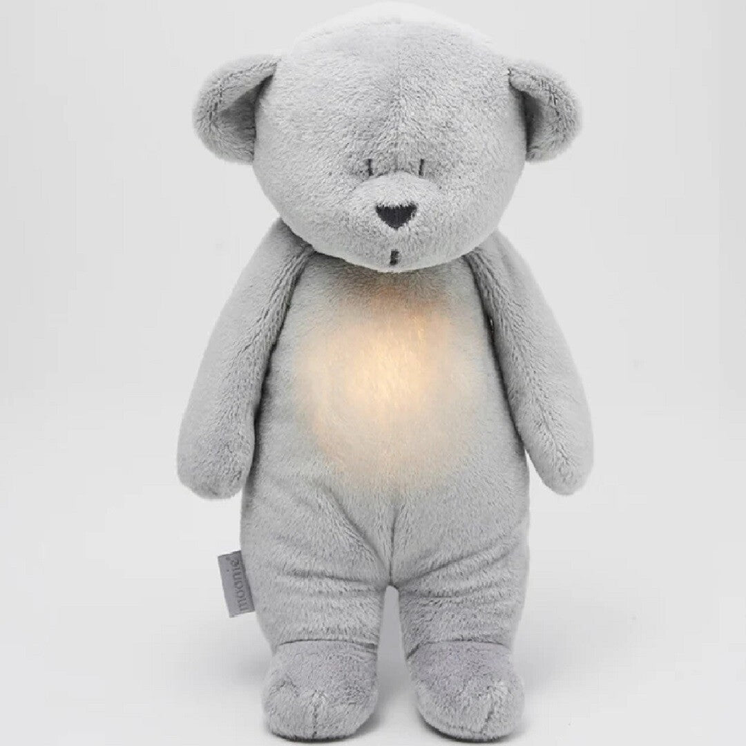 Moonie knuffelbeer met nachtlamp en geluid - silver - 28 cm