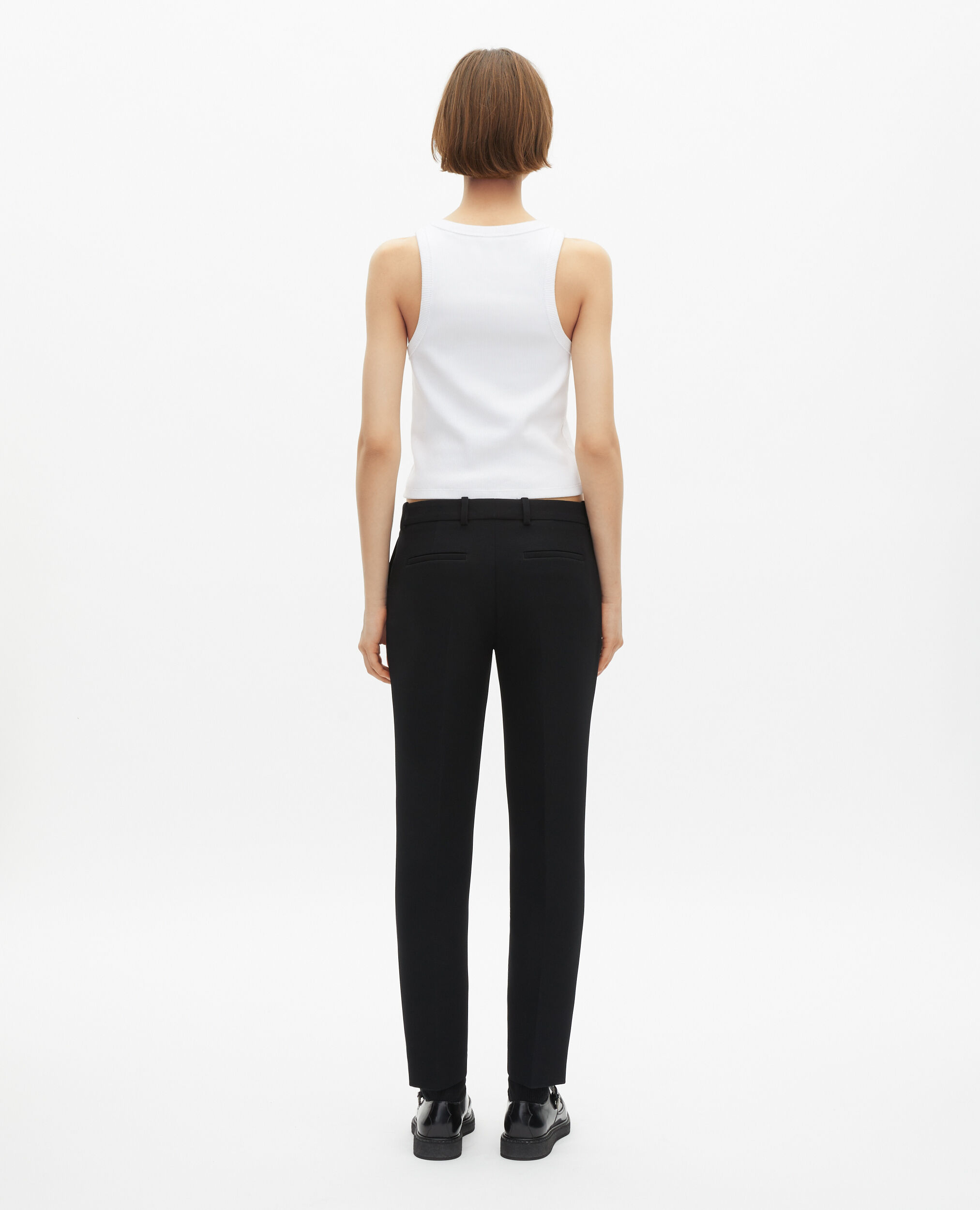 Pantalon tailleur en crêpe noir coupe droite