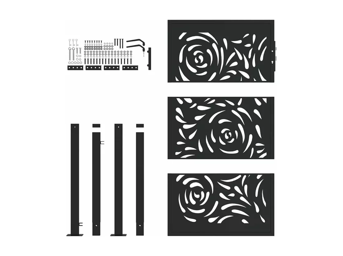 Portail de jardin noir 105x155 cm acier conception de flamme