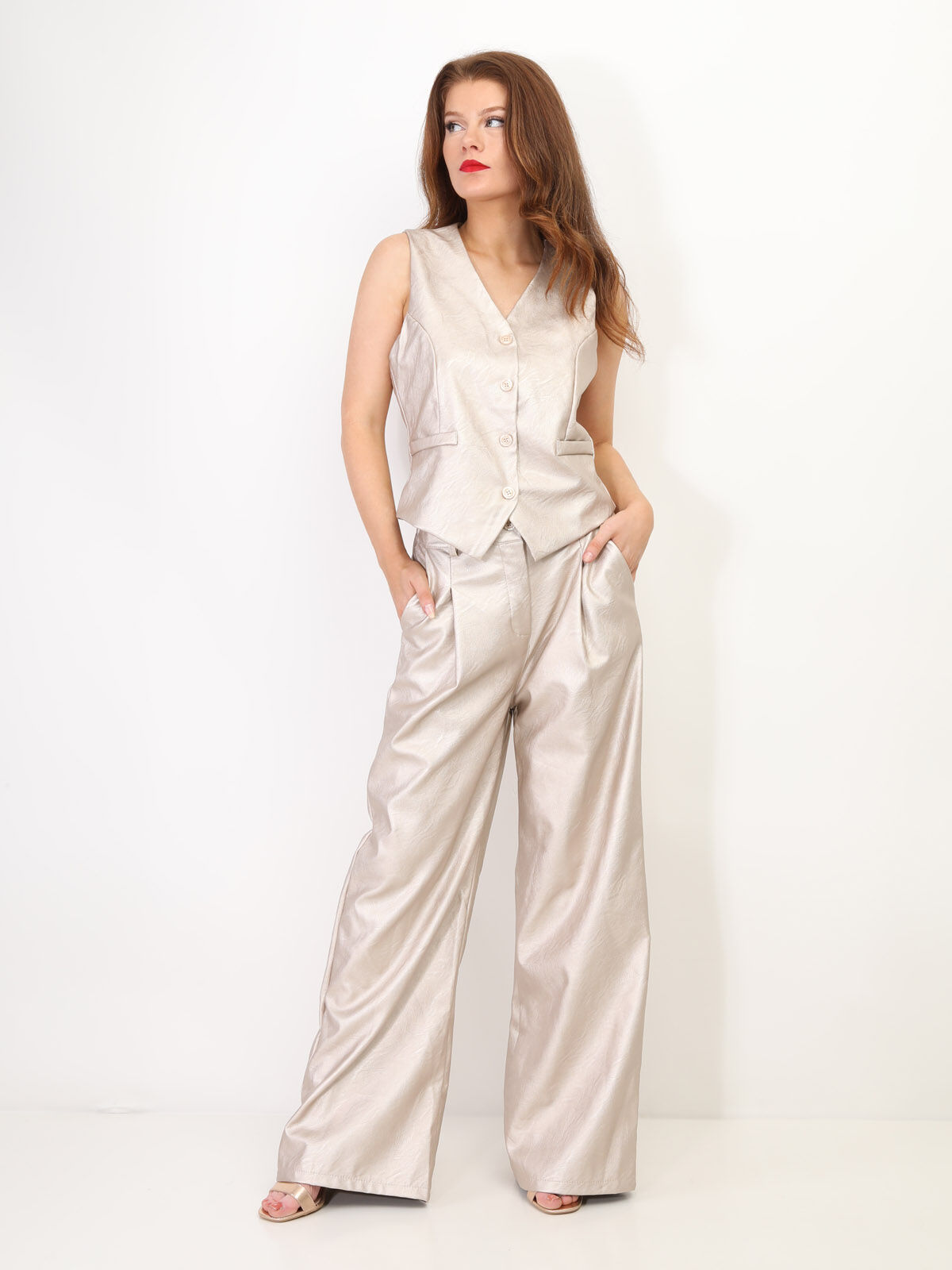 Gilet sans manches en simili- Beige