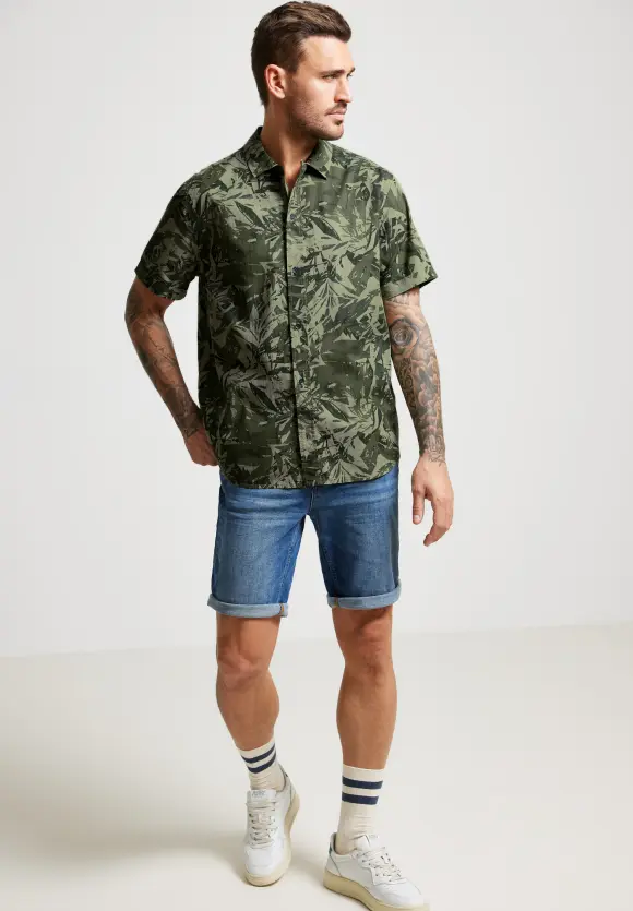 Bedrucktes Resort Hemd - oregano green