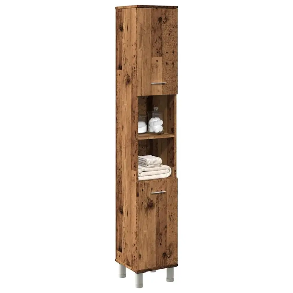 vidaXL - Kolomkast met 2 deuren 2 vakken oud hout - Bewerkt hout - 30x30x179 cm