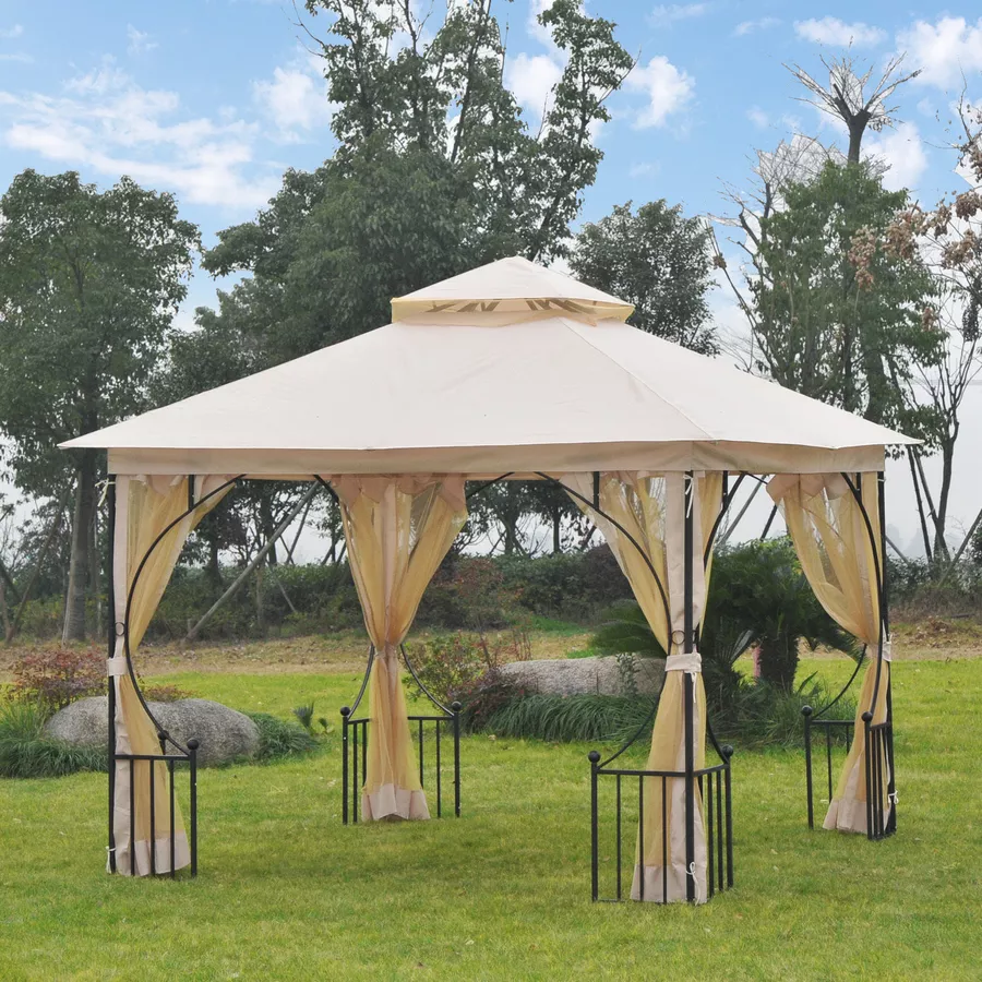 Outsunny Gartenpavillon mit Doppeldach beige, schwarz