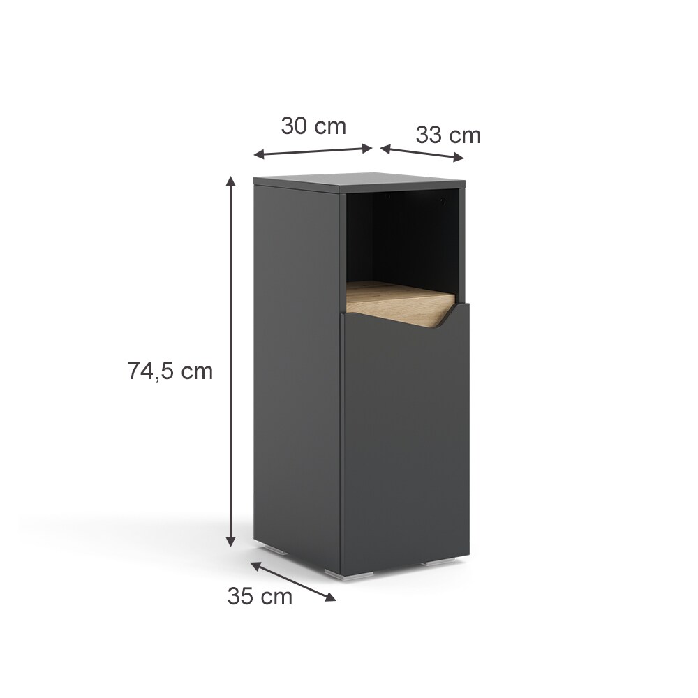 Vicco Midischrank Marelle Anthrazit Eiche 30 x 74,5 cm mit Tür und offenem Fach