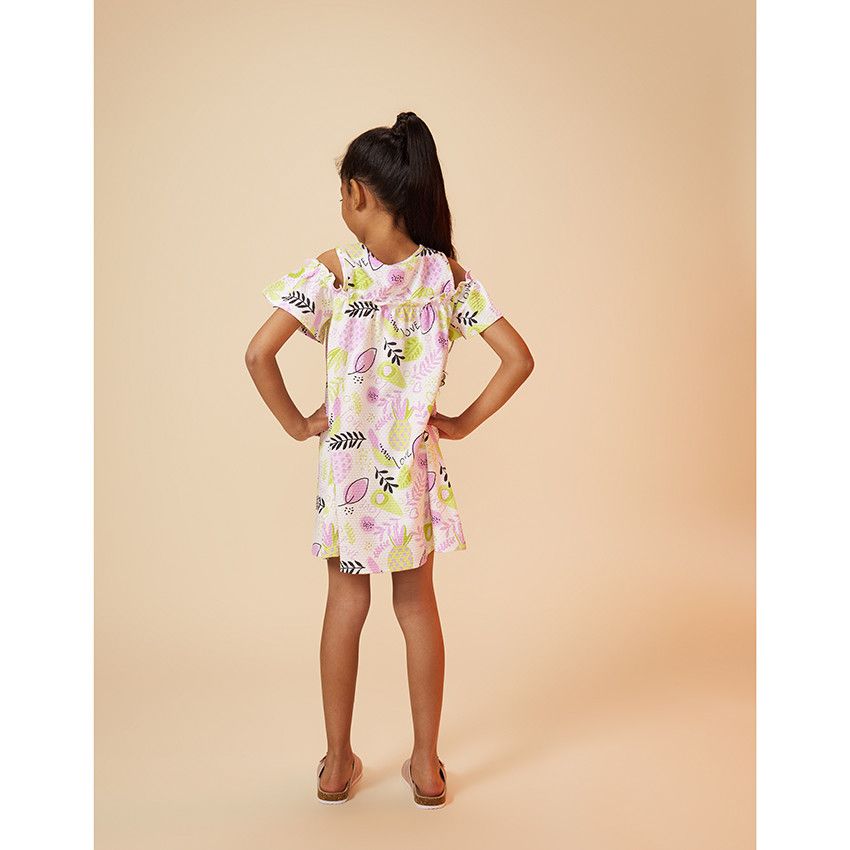 Robe en jersey cloqué imprimé fantaisie pour fille - Blanc