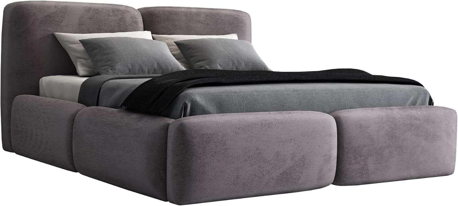 A&J MöbelLand Polsterbett 120x200 mit Bettkasten und Lattenrost – OLKE, Bett mit Matratze und Stauraum in Grau