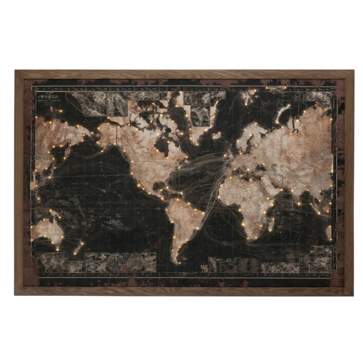 Dansmamaison Cadre Led Mappemonde Bois/Canvas