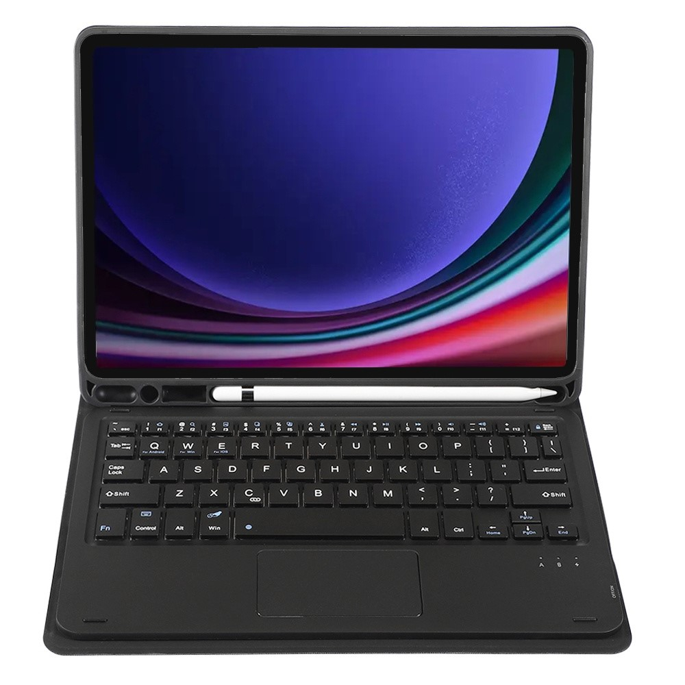 Samsung Galaxy Tab S10 Lite / S10 FE / Tab S9 FE / Tab S9 Leder Tasche mit abnehmbarer Bluetooth Tastatur und Touch Pad   S Pen Halter (QWERTY) - Schwarz