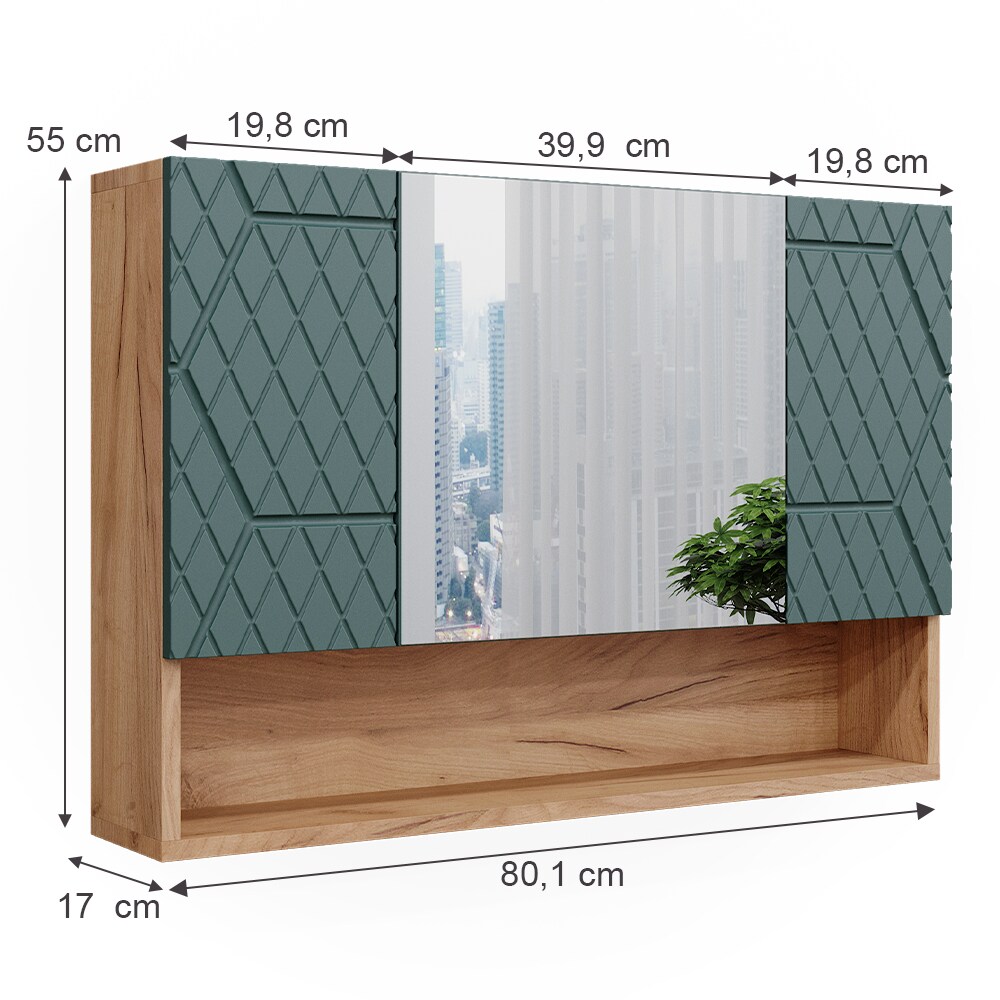 Vicco Badspiegelschrank Irma Eiche Grün 80 x 55 cm Badezimmer