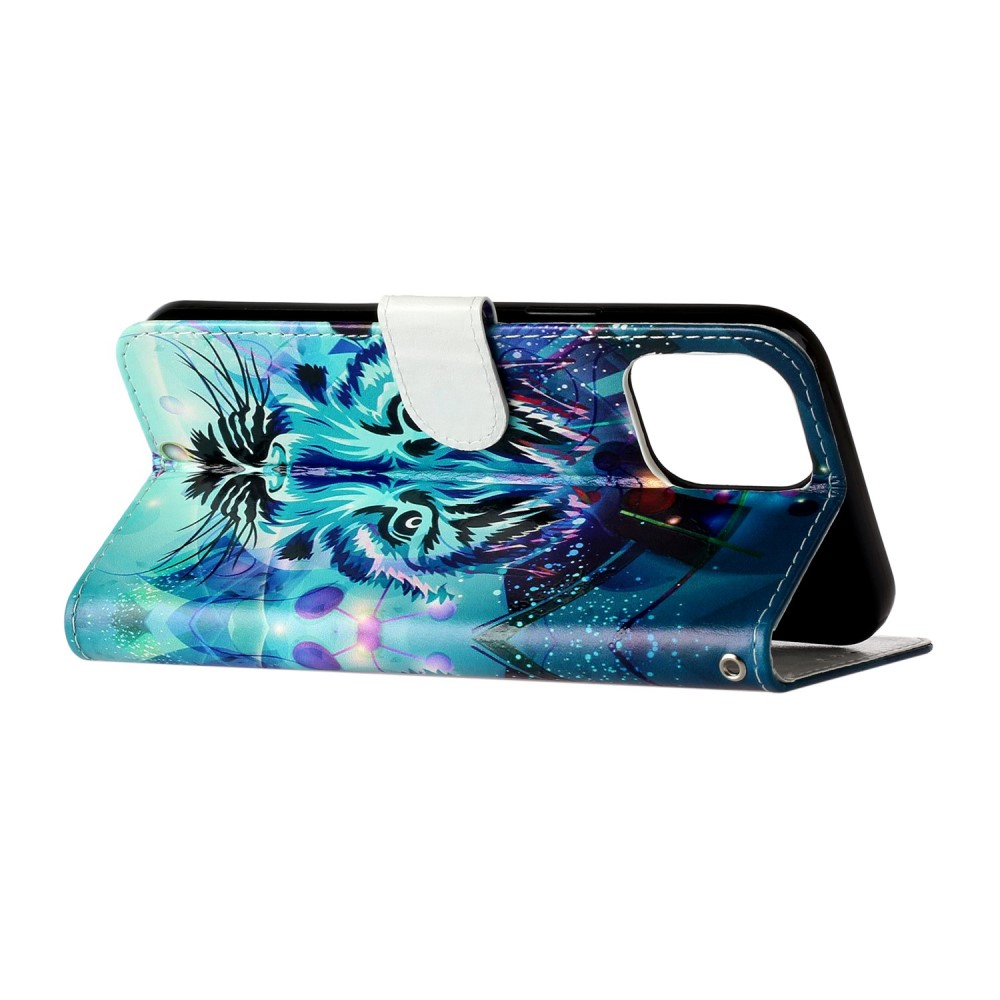 iPhone 16 Pro Max Leder Tasche mit Kartenfächer - Blue Wolf
