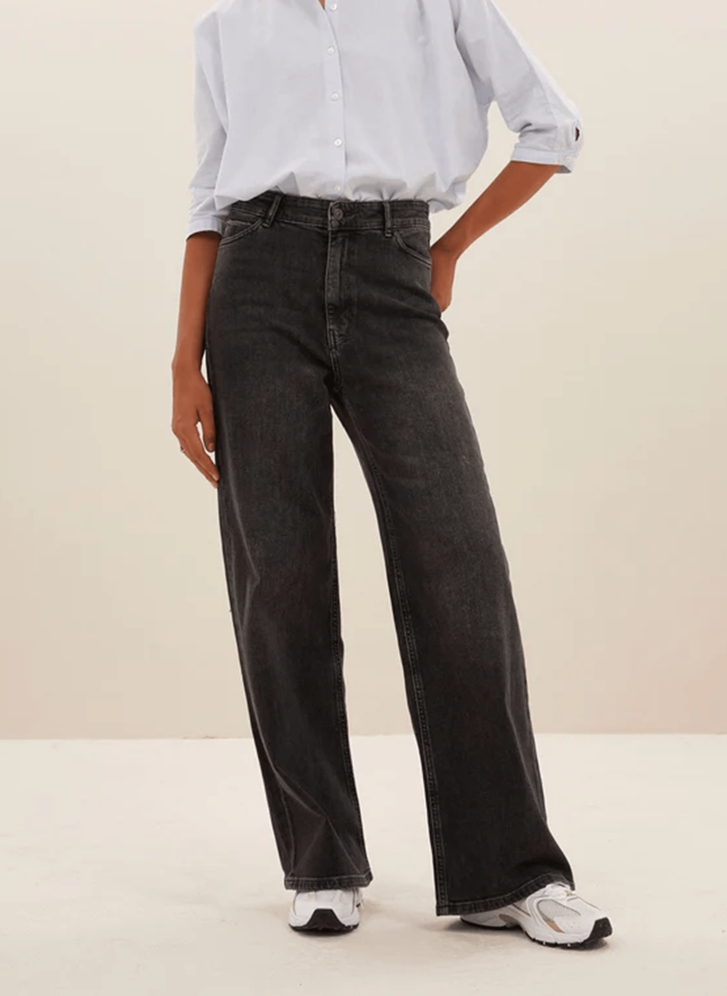 LINA - Jean large taille haute en coton bio | Gris