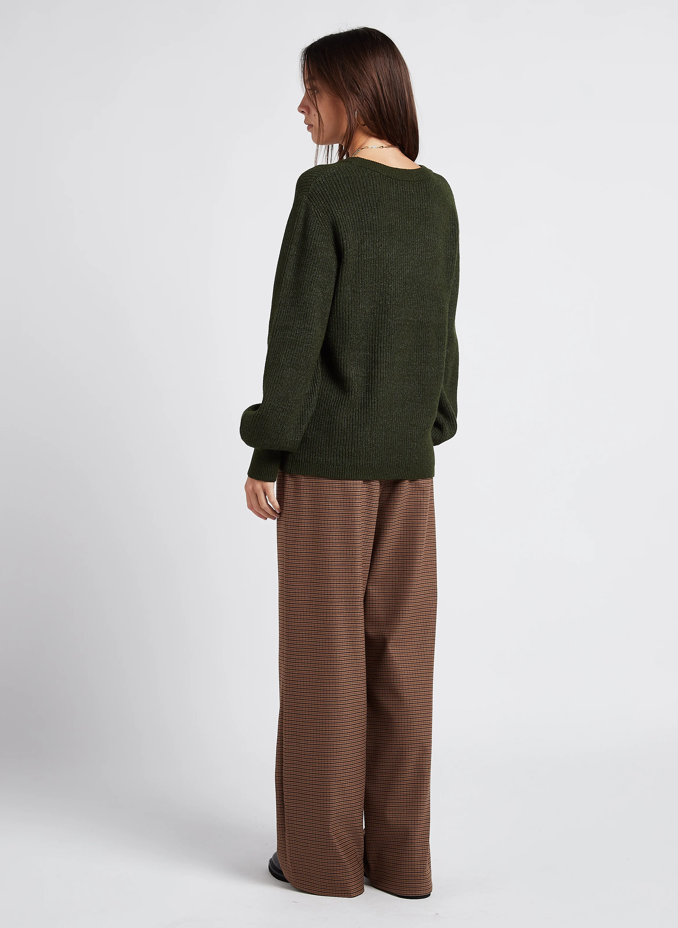 Pantalon large à rayures| Beige