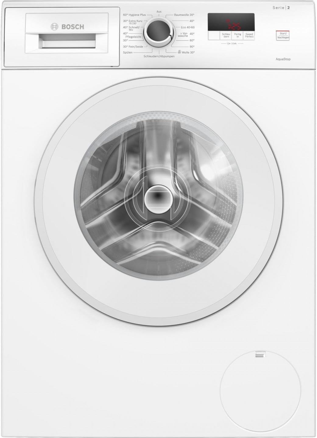 Bosch WGE02471, Serie 2, Waschmaschine 7 kg, 1400 UpM, Frontlader, Nachlegefunktion, schneller waschen mit Speed Perfect, LED Display mit Touch Control, Anti Vibration Design, AquaStop, Weiß