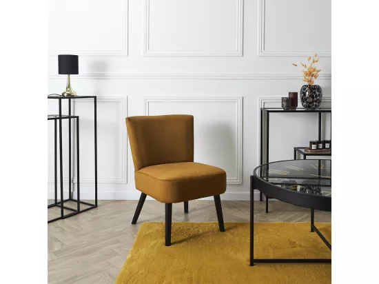 KONAE - Fauteuil Crapaud en Velours Côtelé Ocre