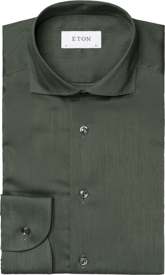 ETON HERRINGBONE WRINKLE FREE FLANNEL SH Grøn