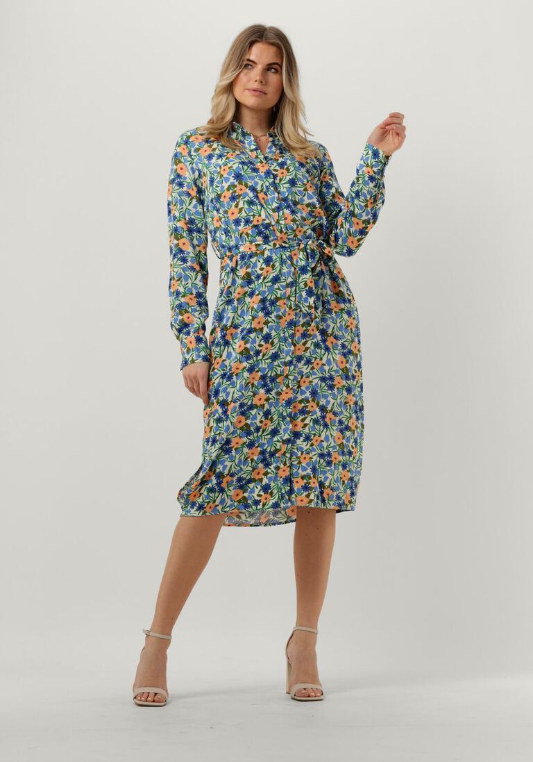 OBJECT blauwe object midi jurk jhiromi l/s shirt dress 126