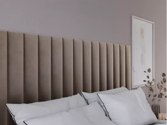 Panneaux muraux tête de lit - 220 cm - Velours - Beige - GONDA de Pascal Morabito