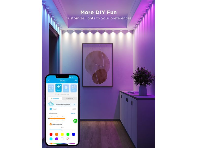 Govee LED String-Downlights, RGBIC, 5 m Smarte LED-Lichterkette/Deckenleuchte mit RGBIC-Segmentfarben