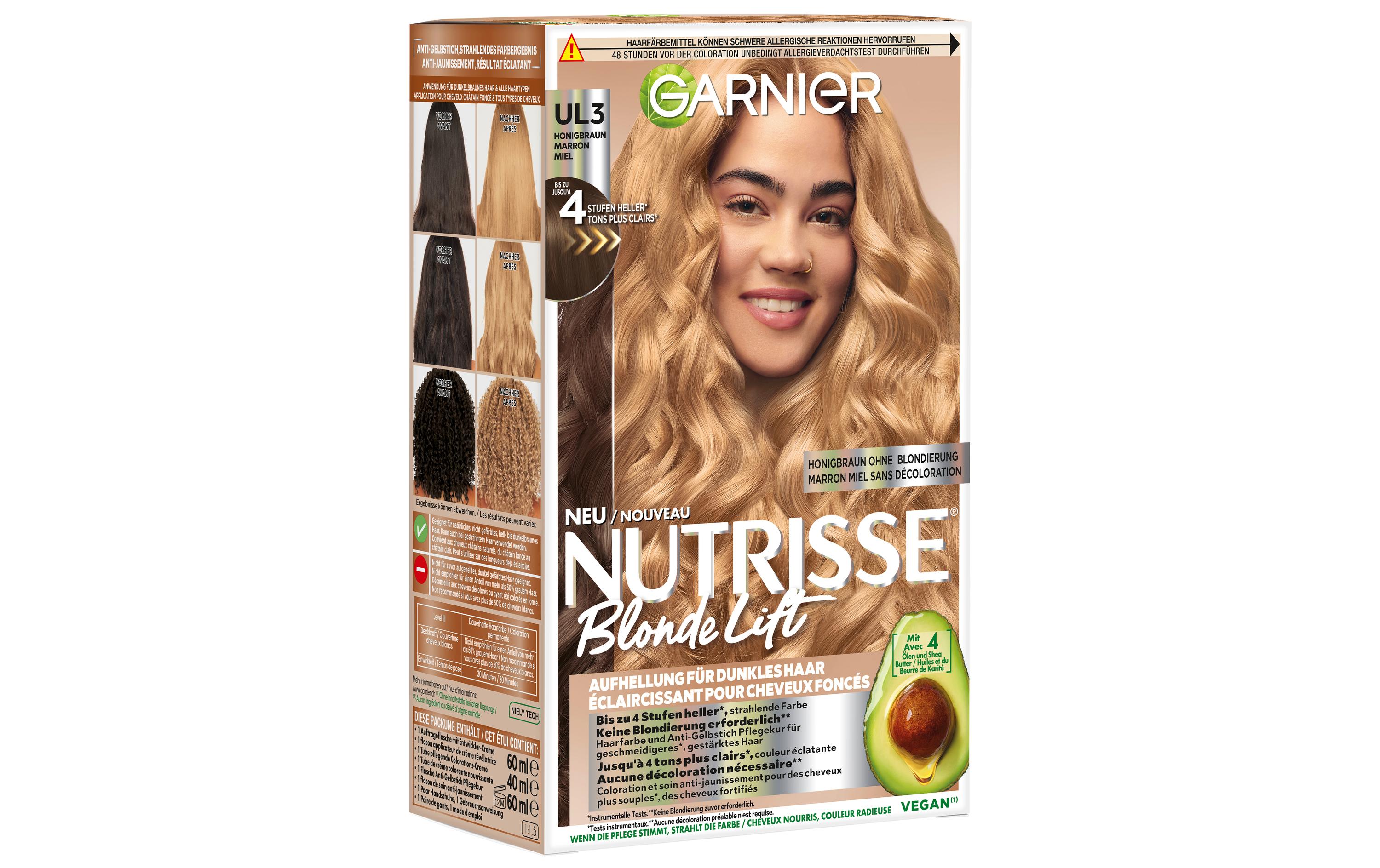 Haarcoloration Blonde Lift HonigbraunAufhellung in Honigbraun hellt dunkles Haar ohne vorherige Blondierung um bis zu vier Stufen auf