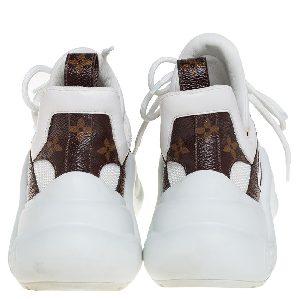 Louis Vuitton White/Brown Leather And Monogram Canvas Archlight Sneakers
