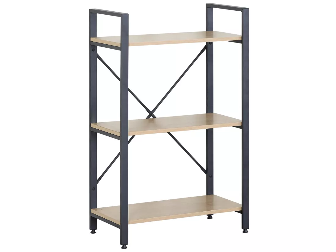 Bibliothèque 3 étagères en métal et bois noir beige design moderne