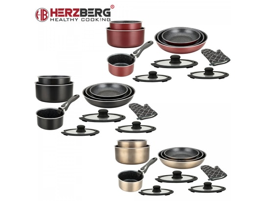 HERZBERG - Ensemble poêles Hg-8054: batterie de cuisine 11 pièces revêtue de marbre ave...