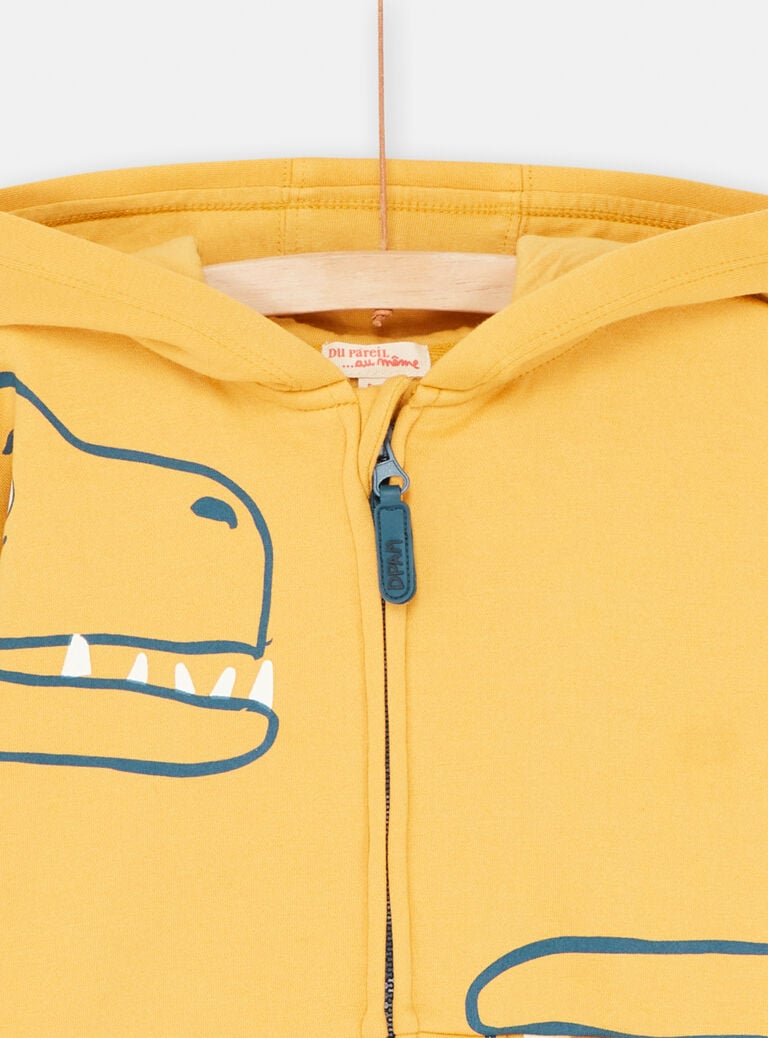 Gilet à capuche moutarde animation dino pour garçon