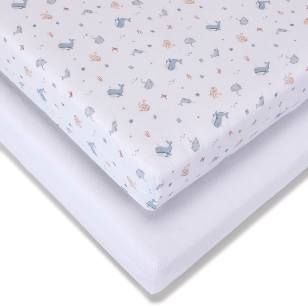 Baby Elegance Jersey-Baumwoll-Bettlaken, 2er-Pack, Motiv: Unterwasserwelt, 140 x 70 cm