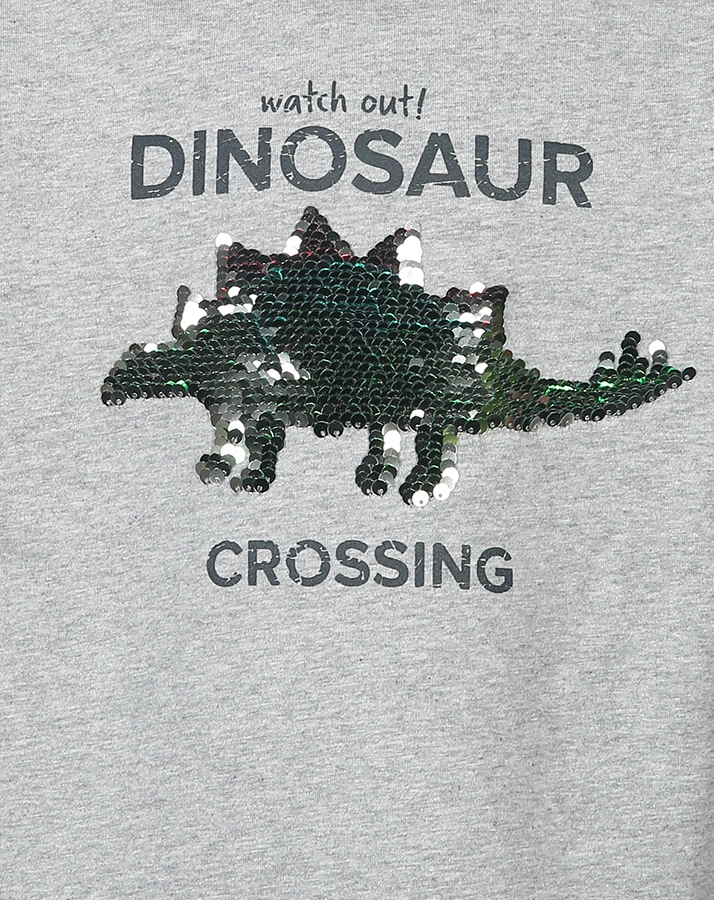 T-Shirt DINOSAUR CROSSING mit Wendepailletten in grau melange