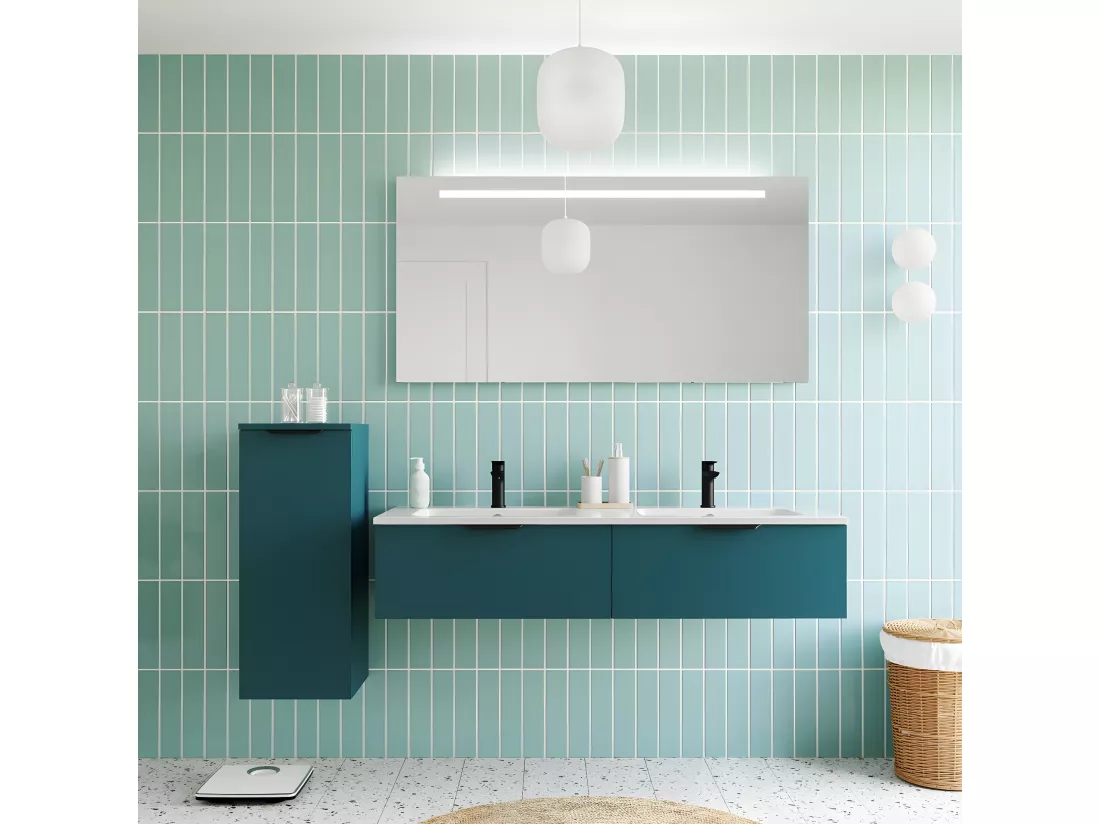Meuble de salle de bain suspendu double vasque intégrée 140cm 2 tiroirs Bleu - Soho