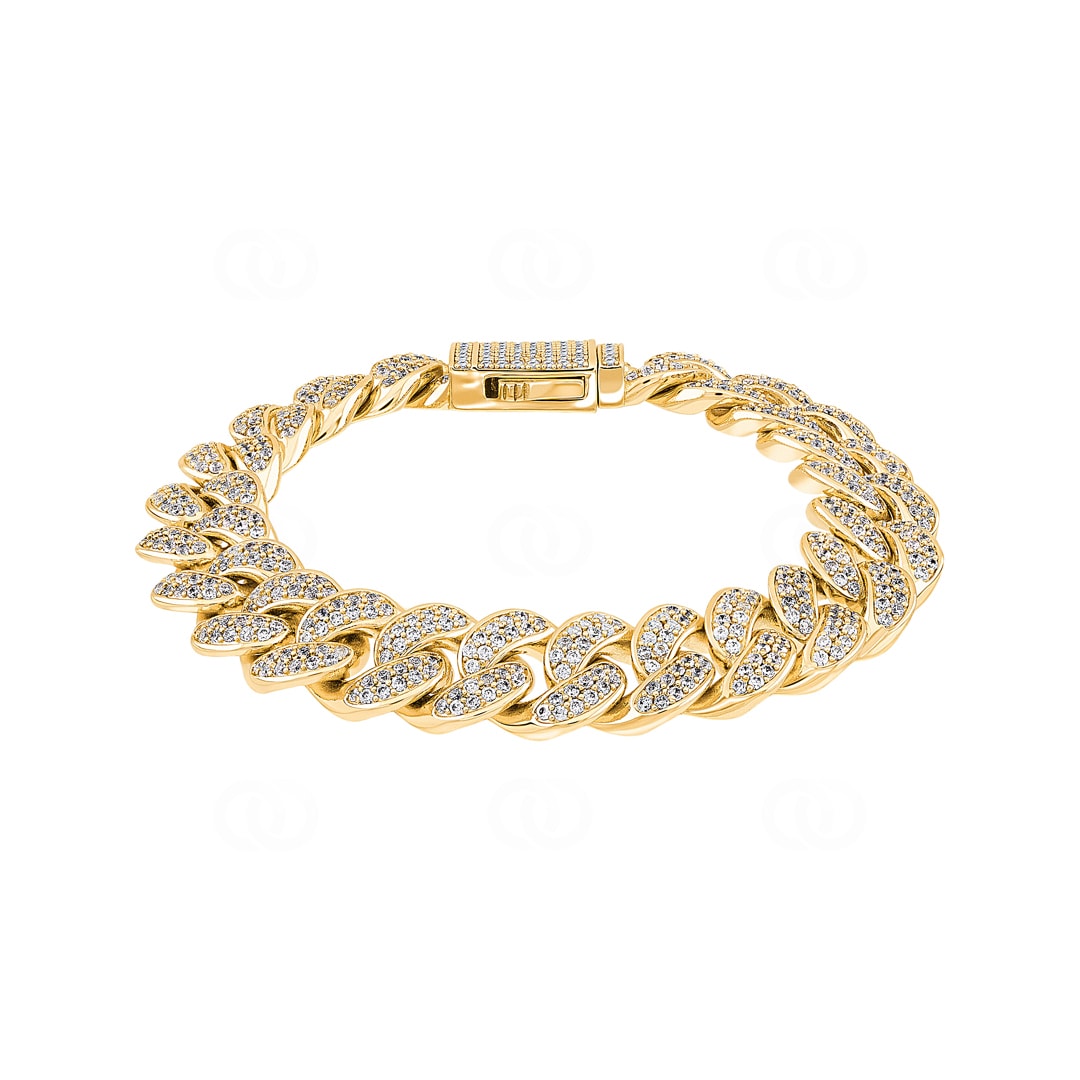 12mm Cuban Link Panzerarmband Gelb vergoldet mit Zirkonia