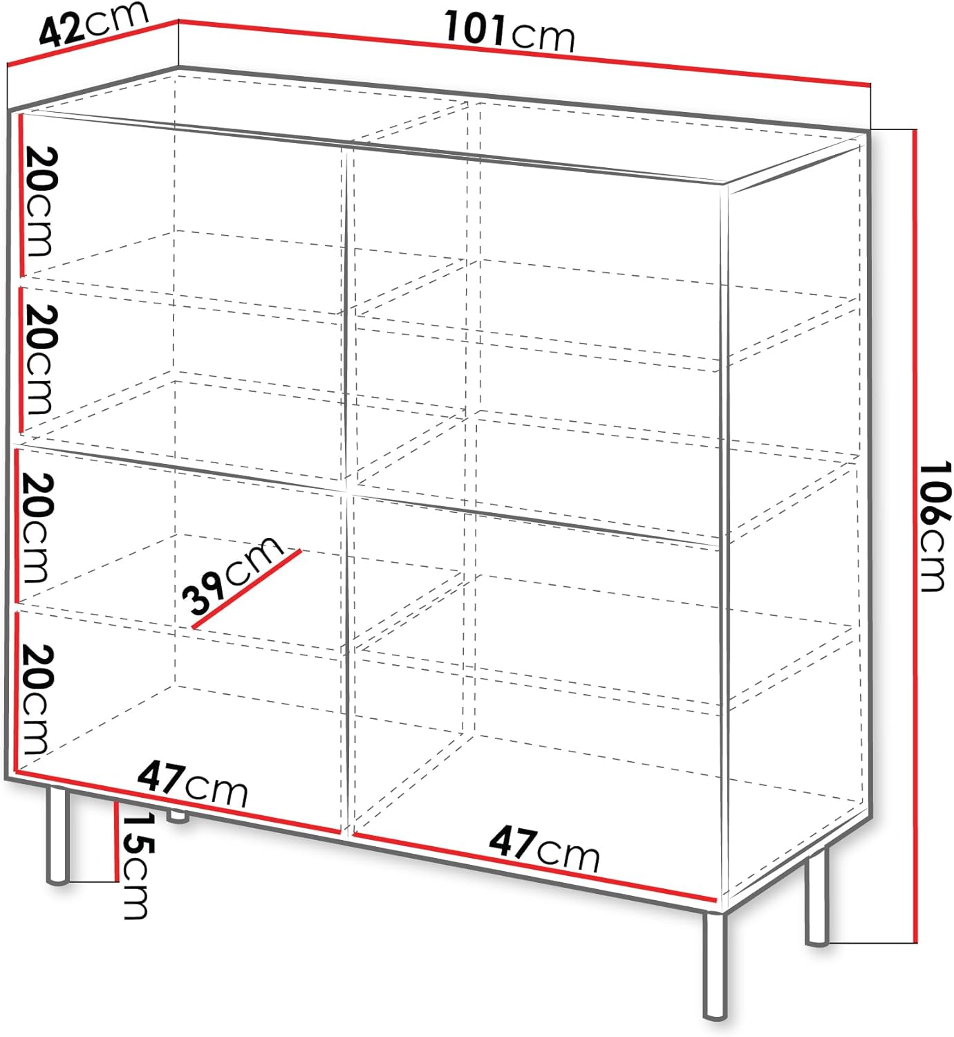 Mirjan24 Kommode Arypot 4D mit 4 Türen, innen 8 Fächer, gefräster Front, Griffloses System, Metallfüße, Highboard, Anrichte, Sideboard, Mehrzweckschrank (Cashmere)