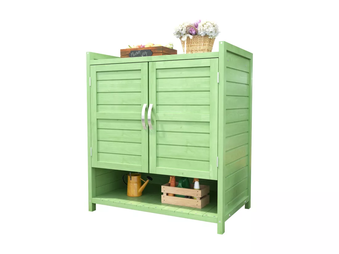 Armoire de jardin, abri de jardin en bois massif avec 2 portes et 1 compartiment - 87.7 x 40 x 70.2 cm - Vert
