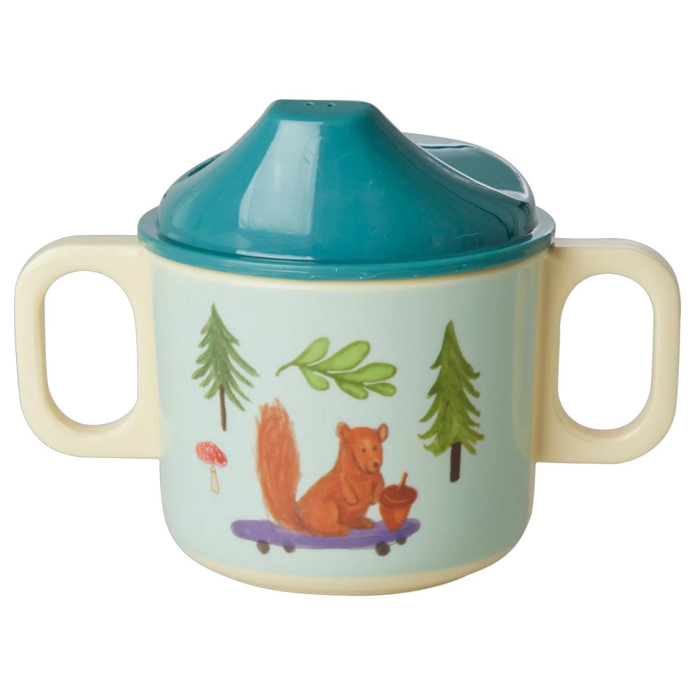 Køb Rice Melamin babykop med Håndtag blue Happy Forest Print - 250 ml