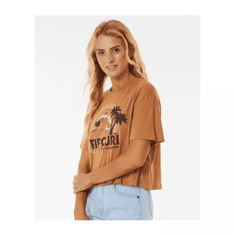 Teeshirt femme RIPCURL Rainbow Waves Crop Tee Light Brown