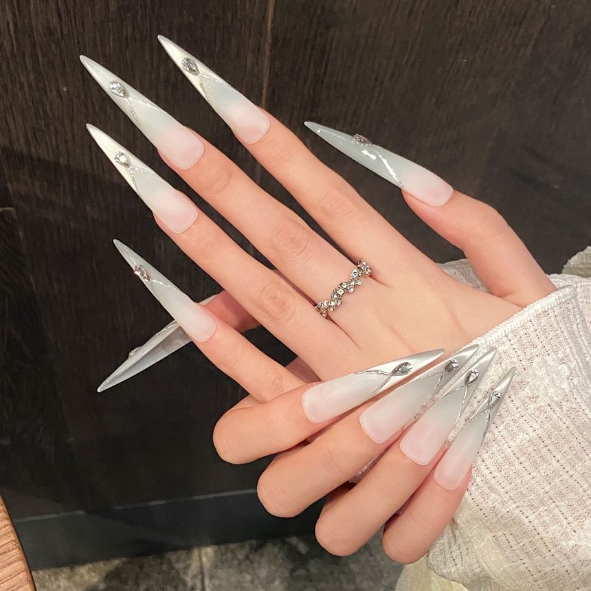 eovda - Rhinestone Cat Eye Stiletto Press On Nail