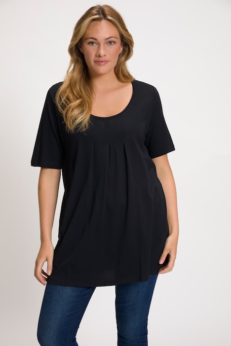 T-Shirt, Zierfalten, A-Linie, Rundhals, Halbarm, Modal