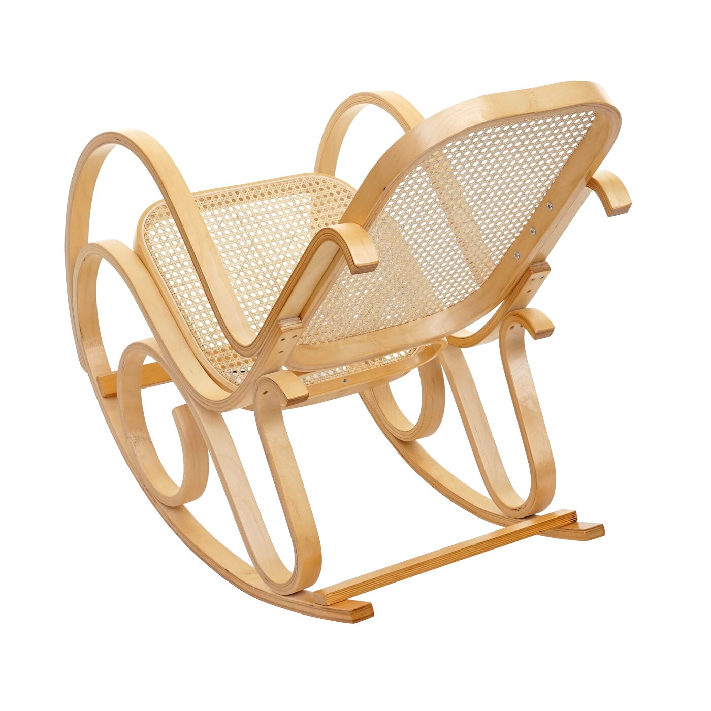 Schaukelstuhl Gallarate, Schwingsessel Fernsehsessel, Massiv-Holz Rattan, MVG-zertifiziert ~ Eiche-Optik