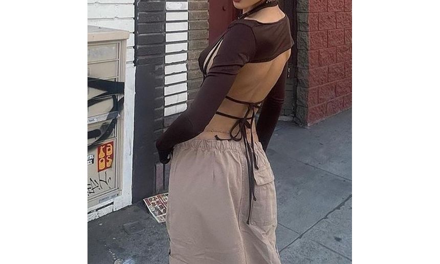 HERMITAKH - Set: Halter open-rug crop top + lange mouwen bolero top