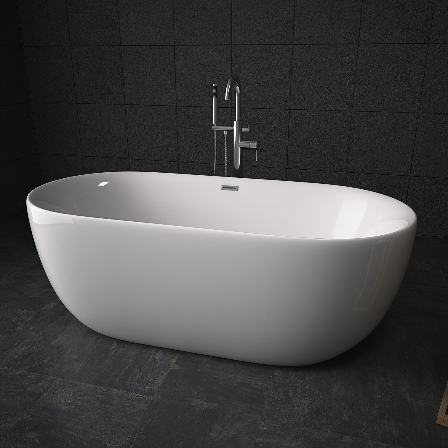 TroniTechnik® Freistehende Badewanne SIFNOS Maße ca. 170 x 80 x 58cm Wanne - Füllmenge 195 Liter, aus Acryl mit Siphon