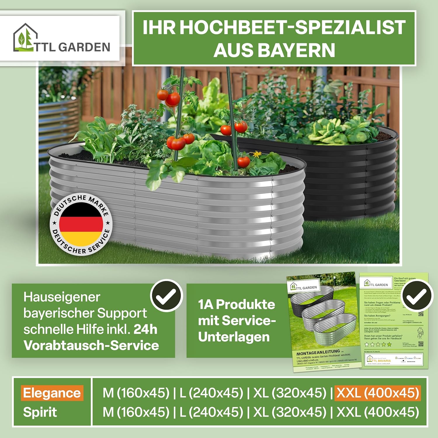 TTL GARDEN 400x80x45cm Elegance XXL Metall Hochbeet Anthrazit - Stahl rostfrei verzinkt & grau lackiert Wellblech ovale Form sehr stabil Garten Beet für Gemüse Kräuter Blumen Gartenbeet Gemüsebeet