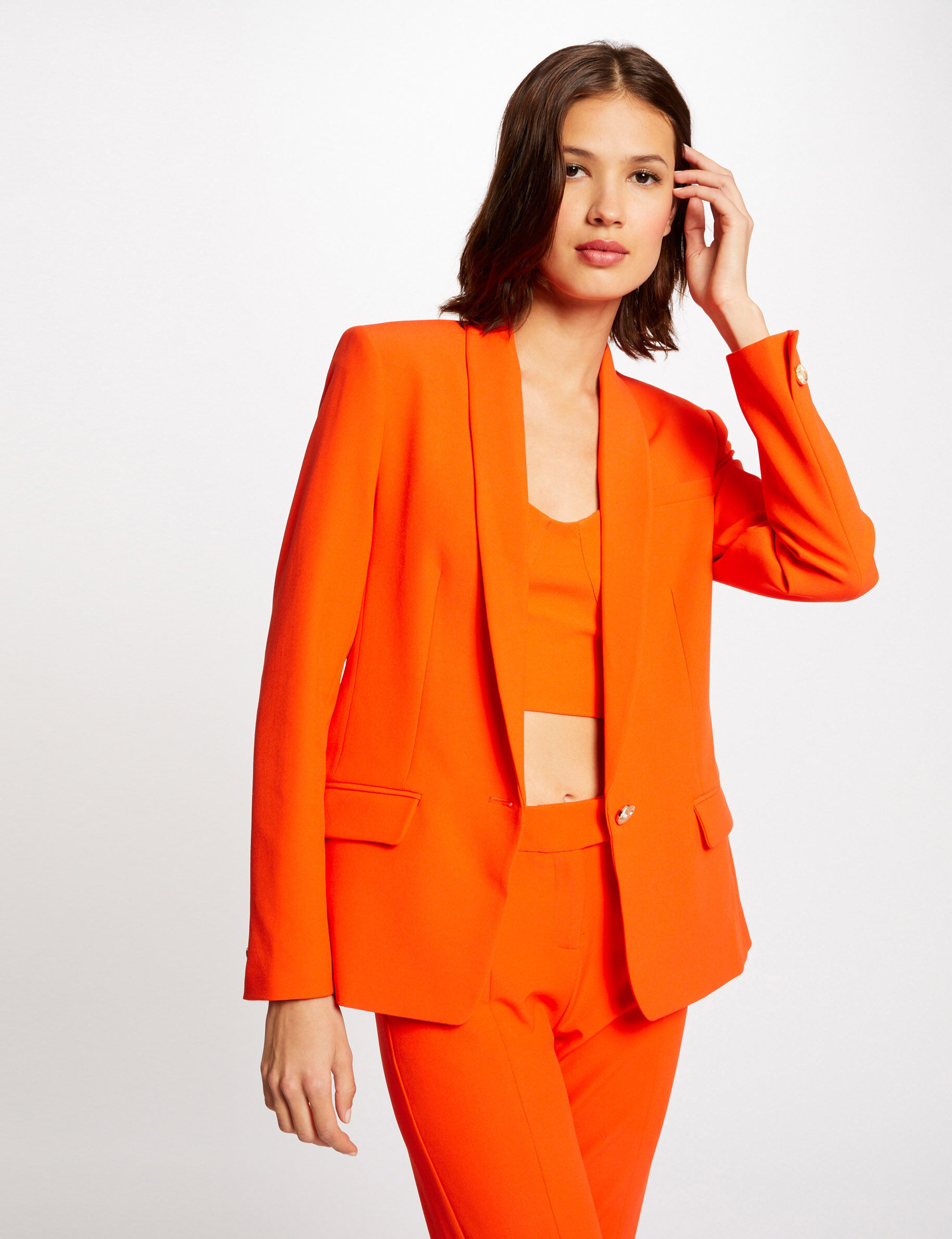 Veste tailleur droite avec col châle orange femme - orange