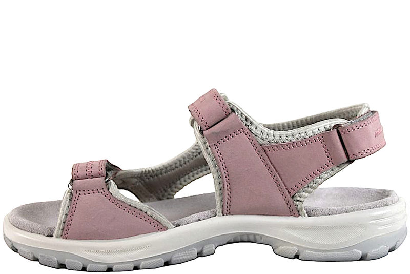 RESERVED SANDAL I ROSA NUBUCK OG GRÅ TEKSTIL