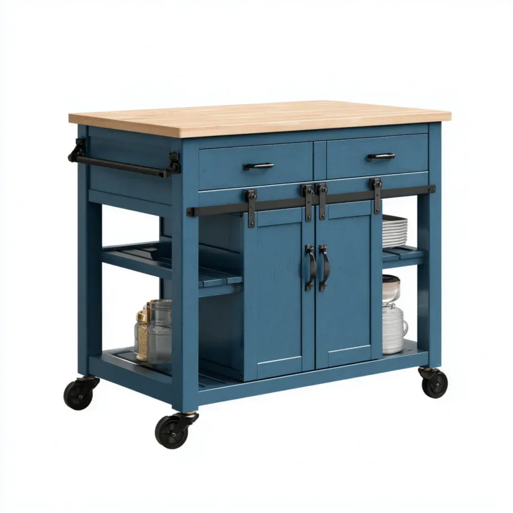 Mobiler Küchenwagen 90x50x90 cm – Blau – Industrieller Stil