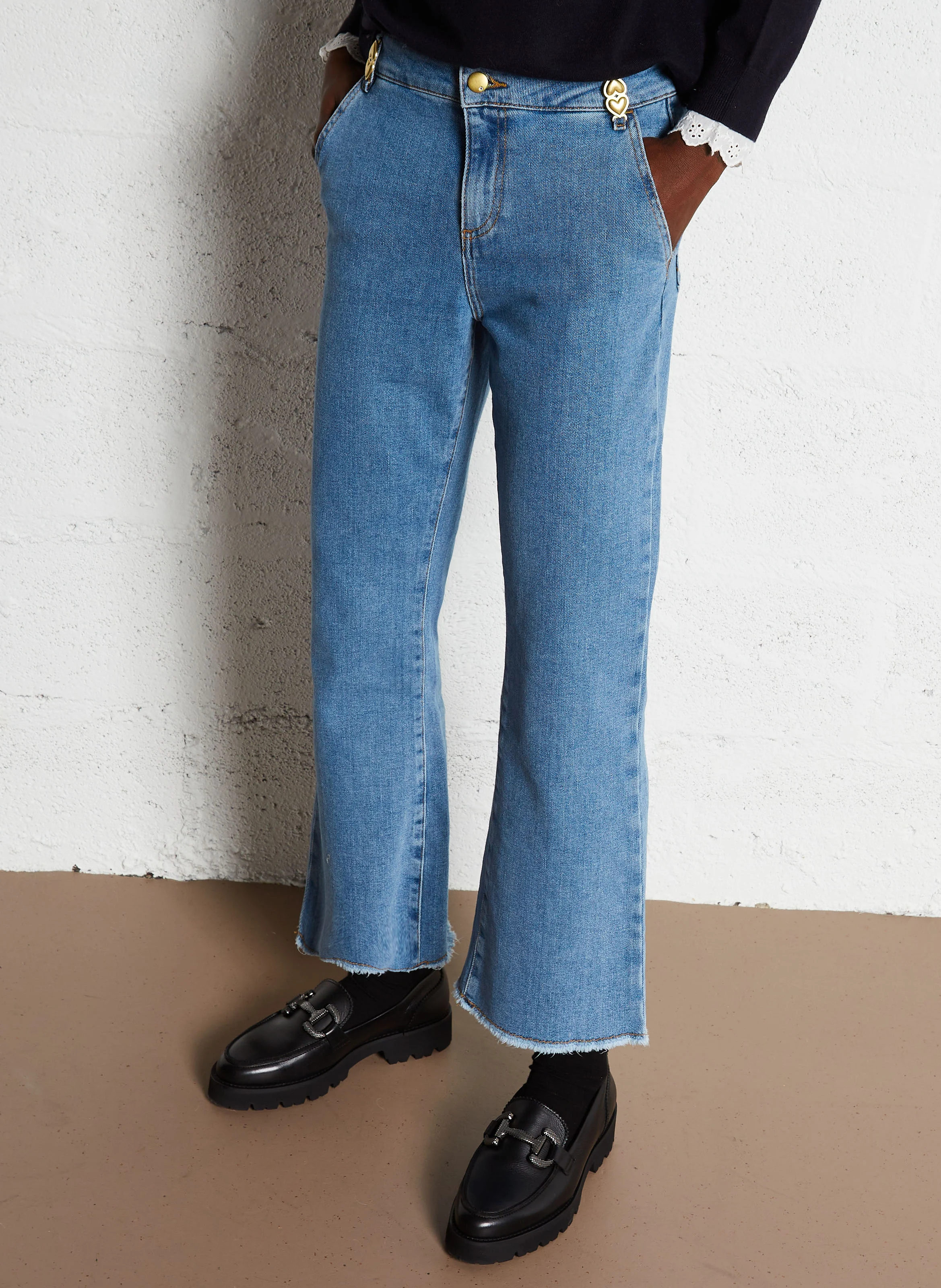 Jean boyfriend en coton mélangé | Bleu