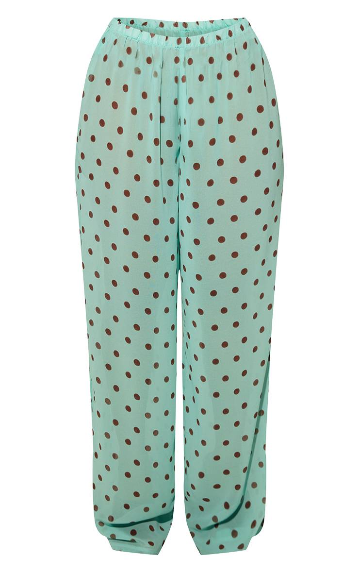 Vert Menthe Pantalon De Plage Large En Mousseline À Pois
