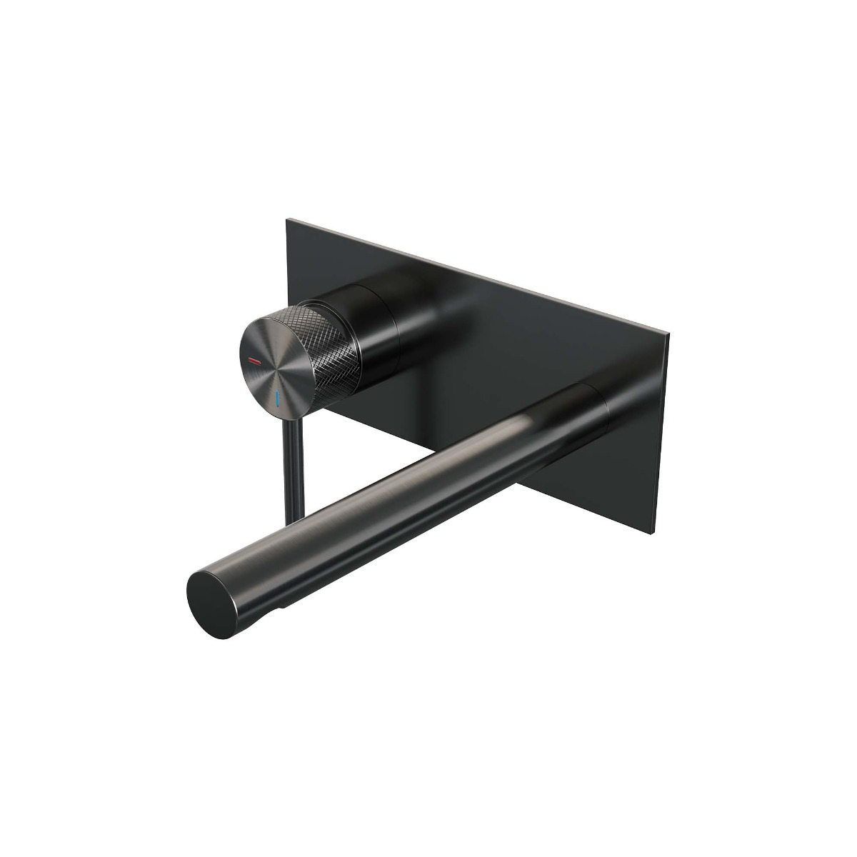 Brauer Gunmetal Carving inbouw wastafelkraan plaat met rechte uitloop, lange handgreep en ColdStart gunmetal geborsteld PVD links