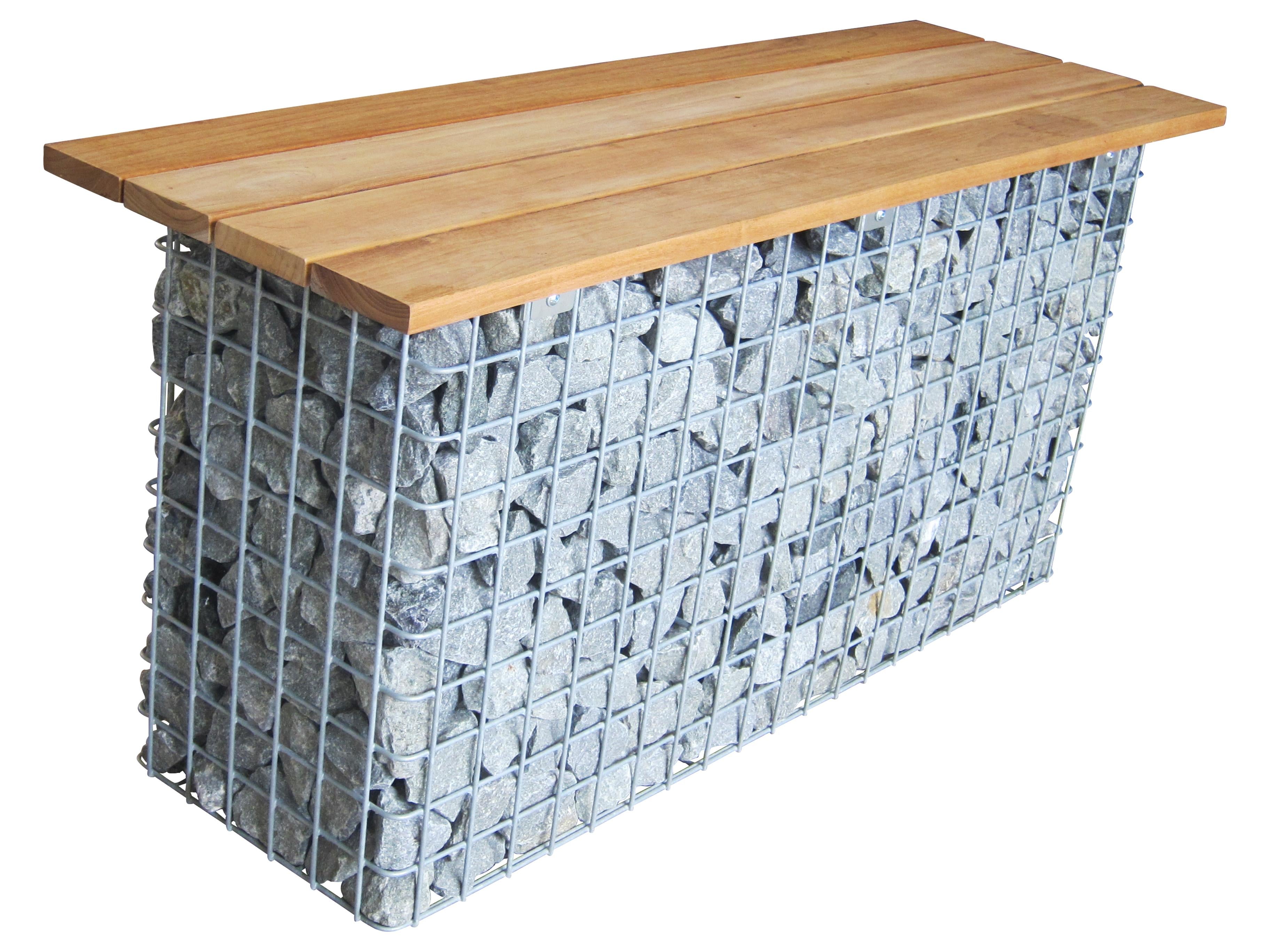 Gabiona Gartenbank 102 x 50 x 32 cm TEAK MW 5 x 10 cm, feuerverzinkt